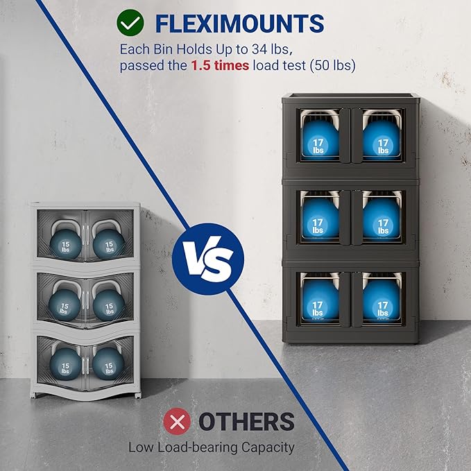 FLEXIMOUNTS 110 QT Stackable Storage Bins With Lids, Collapsible Plastic Storage Bins With Doors and Built-in Wheels For Home Dorm Closet Organizers and Storage, 3 Pack Cubes, Black