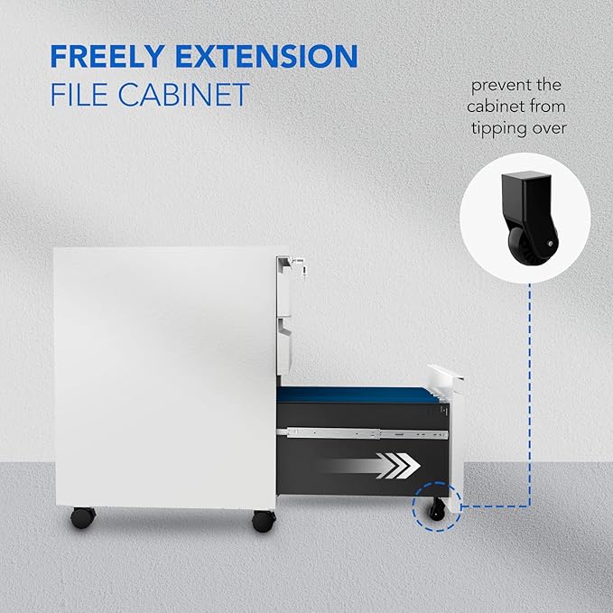 FLEXISPOT Mobile File Cabinet for Home Office Under Desk Storage with Lock Keys 3 Drawer File Cabinet for Legal/Letter/A4 File, White