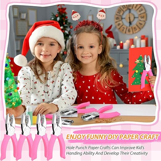 4 PCS 1/4" Hole Punchers for Crafts, Single Hole Punch Shapes with Circle Heart Star Triangle, with Soft-Handled for Binder Scrapbooking Classroom Card Punching Reinforcement Stickers