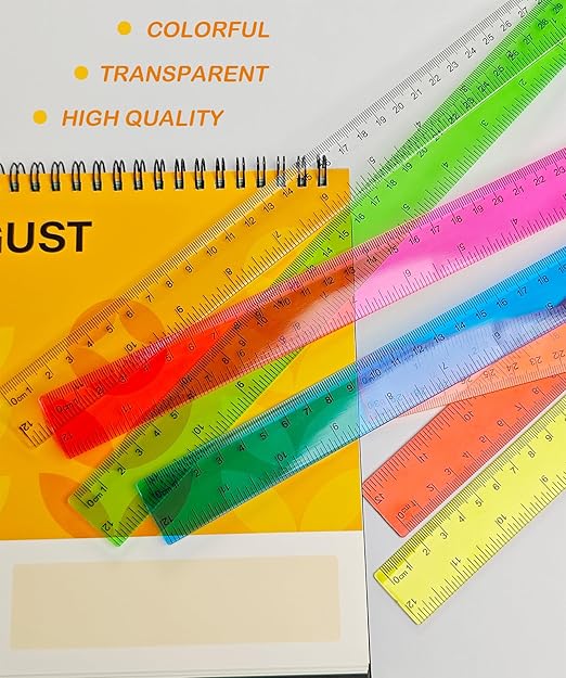 Transparent Plastic Rulers for Students, 12 Inch with Centimeters and Millimeters Scale, Assorted Colors, 8 Pack