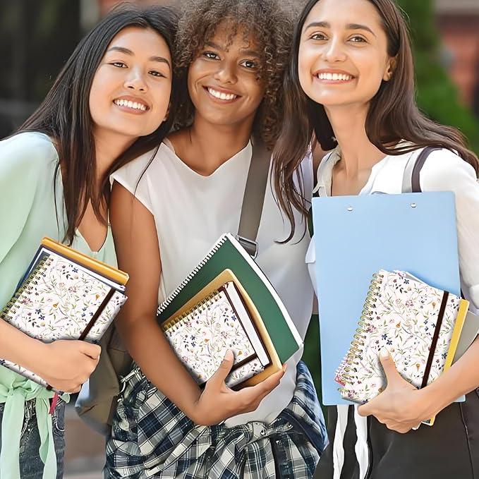 Spiral Journal Notebook, A5 Cute Notebooks for Women Men, College Ruled Hardcover Notebook for Work & Note Taking, 60 Pages Double-Wire Journals for Writing, Colorful Flower Branch