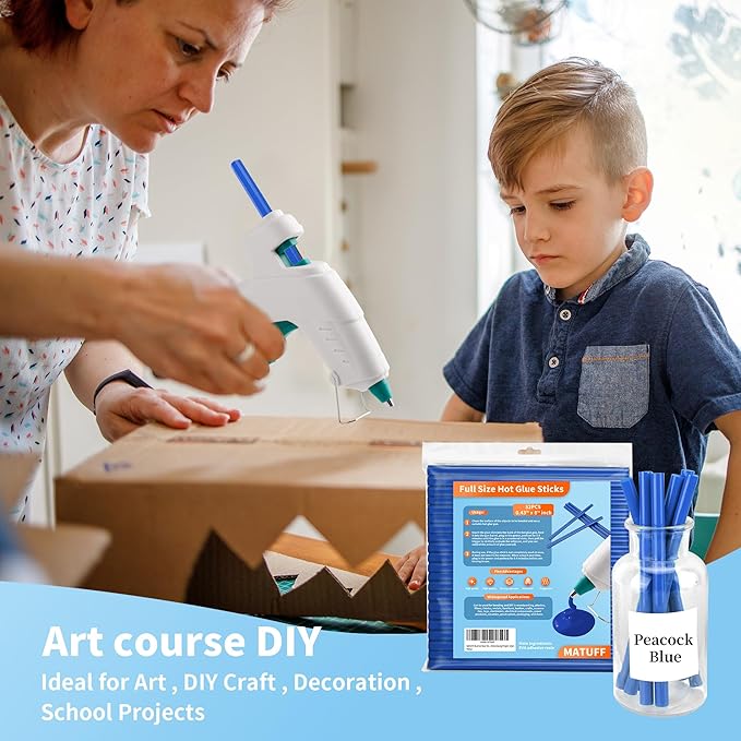 MATUFF Blue hot Glue Sticks Full Size 0.43” Dia x 8” Long, 52 pcs Hot melt Adhesive Glue Sticks, All-Purpose Colored Glue Gun Sticks for Christmas Decoration Crafting Arts School Home Repair Bonding