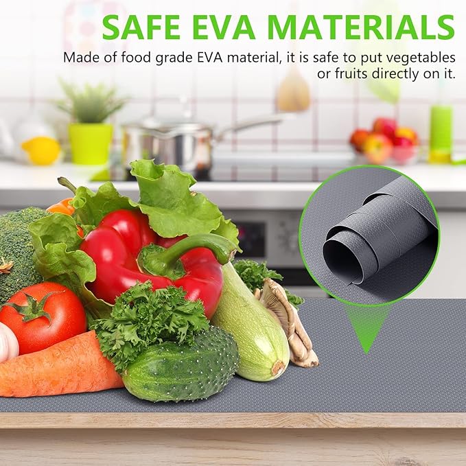 Shelf Liners for Kitchen Cabinets Non Adhesive Drawer Liner for Bathroom Waterproof Refrigerator Liners for Shelves Fridge Plastic Mats Cabinet Cupboard Liner Gray 2 Rolls 11.8 x 236.2 Inches