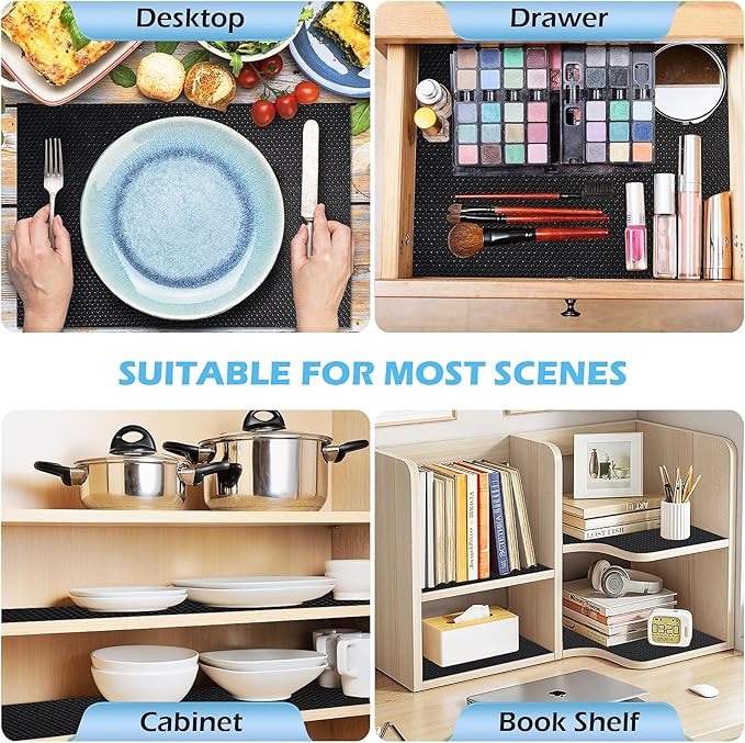 Drawer Liners, Waterproof Shelf Liner, Anti-Slip Non-Adhesive BPA Free Kitchen Cupboard Cabinet Liner Refridge Fridge Mats Sink Protector Strong Durable for Home (Black/19.7in x 20Ft)