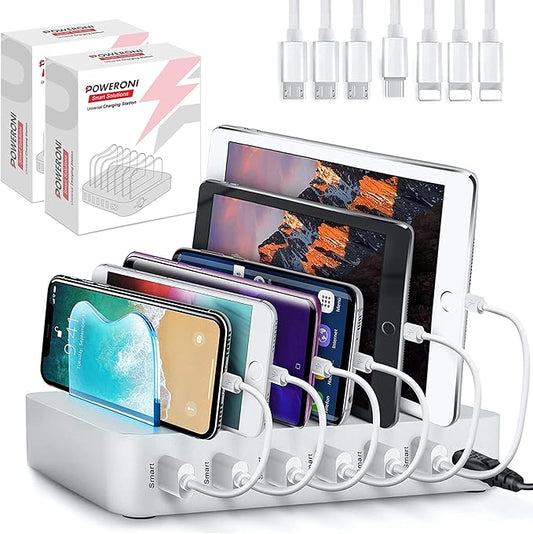 USB Charging Dock - 6-Port (2 Pack) - Universal Charging Station for Multiple Devices Apple - Multi Device Charger Station - Compatible with Apple iPad iPhone and Android Cell Phone and Tablet