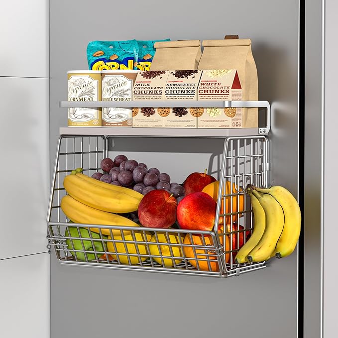 Magnetic Shelf for Fridge,Onion and Potato Spice Snacks Fruit and Vegetable Storage and Organizer,Hanging Wire Basket for Pantry,Kitchen Counter,RV and Laundry