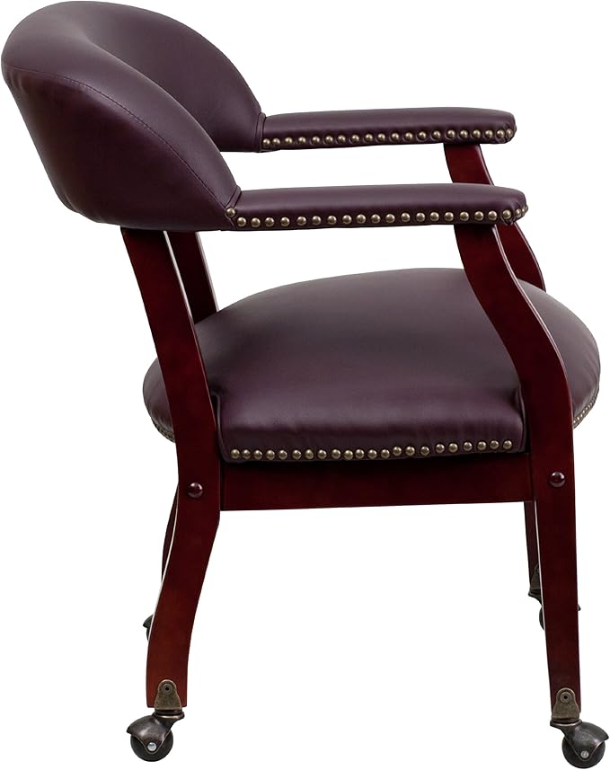 EMMA + OLIVER Burgundy LeatherSoft Conference Chair with Casters