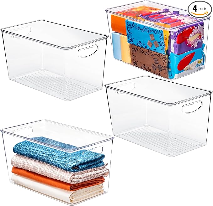 theaoo Clear Storage Bins with Lids Stackable - XLarge Plastic Containers for Pantry Organization and Storage - Perfect for kitchen,Fridge,Laundry Room,Bathroom,Garage,Closet,Cabinet Organizer -4 Pack