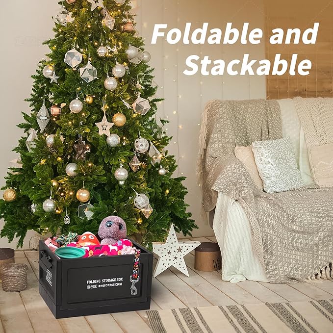 Collapsible Storage Bins with Lids, Portable Foldable Box with 2 Side Doors, Organizing Stackable Storage Cases Large Heavy Duty Utility Crates for Camp Fishing Car RV Office (Large-30L)