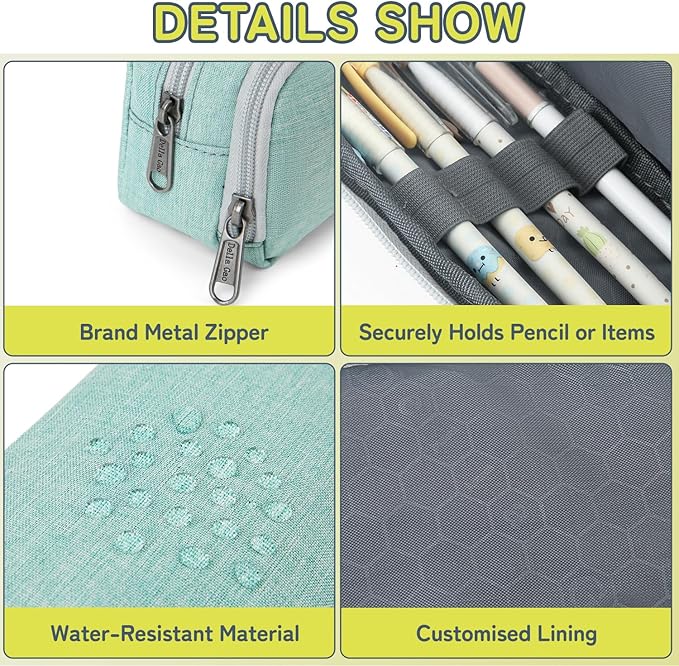 Della Gao Big Capacity Pencil Case, Durable Nylon Pencil Bag Aesthetic Pencil Pouch Travel Simple Stationery Bag Office Organizer Pen Bag for Women and Men - Green