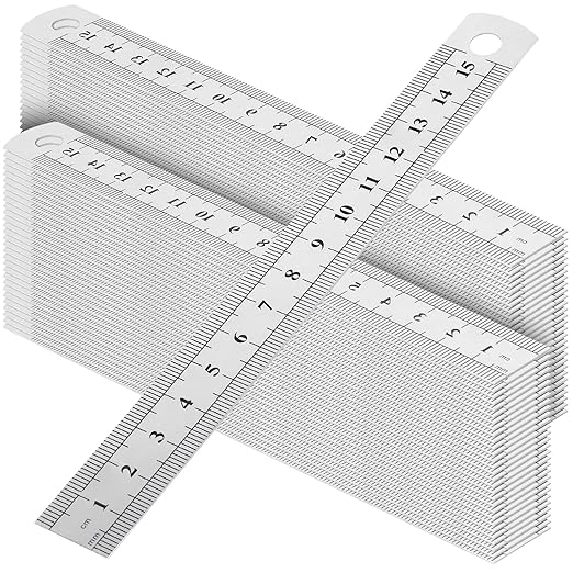 60 PCS 6 Inch Stainless Steel Ruler Bulk with Inch and Metric Scale, Straight Edge Metal Rulers Measuring Tool for Measuring