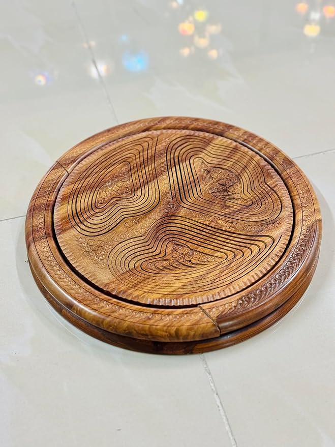 Handmade 12″ Collapsible Wooden Basket, 3-Compartment Angel Wings Design in Himalayan Rosewood, Fruit Basket, Bread Bowl & Trivet, Folds Flat for Easy Storage – Unique Centerpiece & Gift