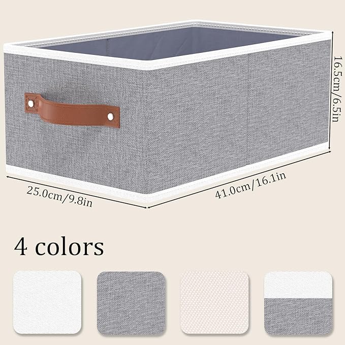 OUTBROS Cube Storage Unit Boxes, Foldable Bins for Bedrooms, Living Rooms, Shelves, Baskets With Handles, Fabric Wardrobe Organiser, Grey, 16.1 x 6.5 x 9.8 inch, 3-Pack