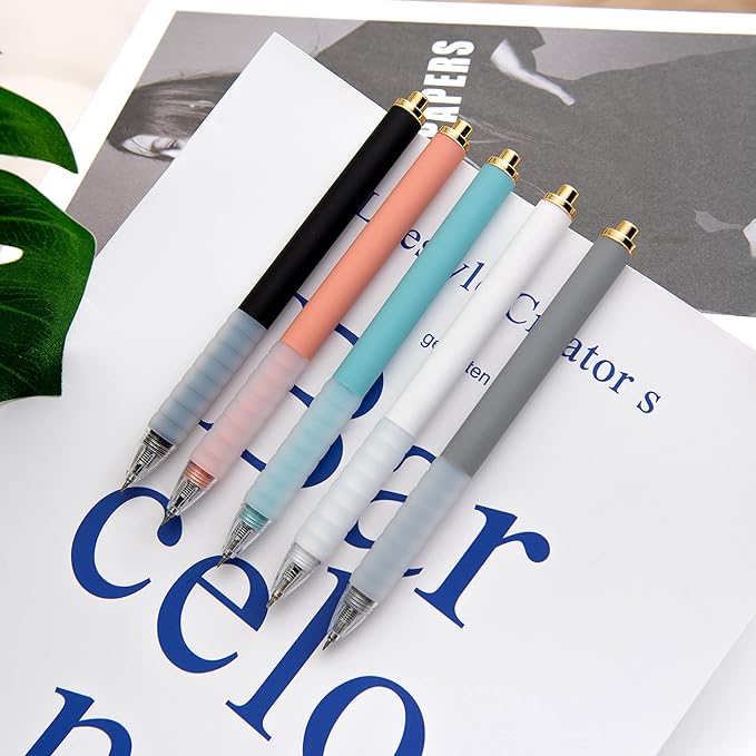 Linbsunne Ballpoint Pens Medium Point 1mm Black Ink Work Pen with Super Soft Grip Ball Point Pen for Men Women Retractable Office Pens (Gold Clip-6 count)