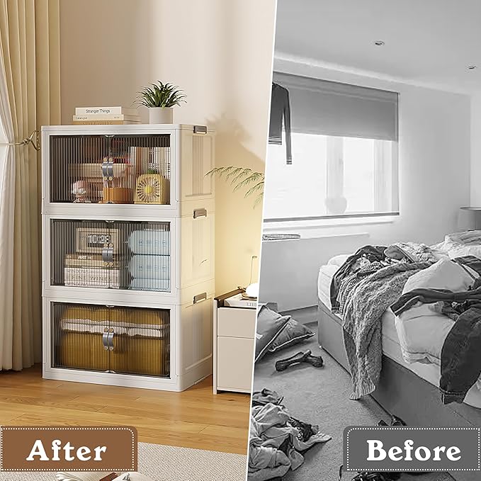 SAILUN 87Gal/348Qt Stackable Storage Bins Folding Collapsible Storage Bins with Lid, Closet Organizers and Storage, Grey 26" W x 17" D x 43.7" H