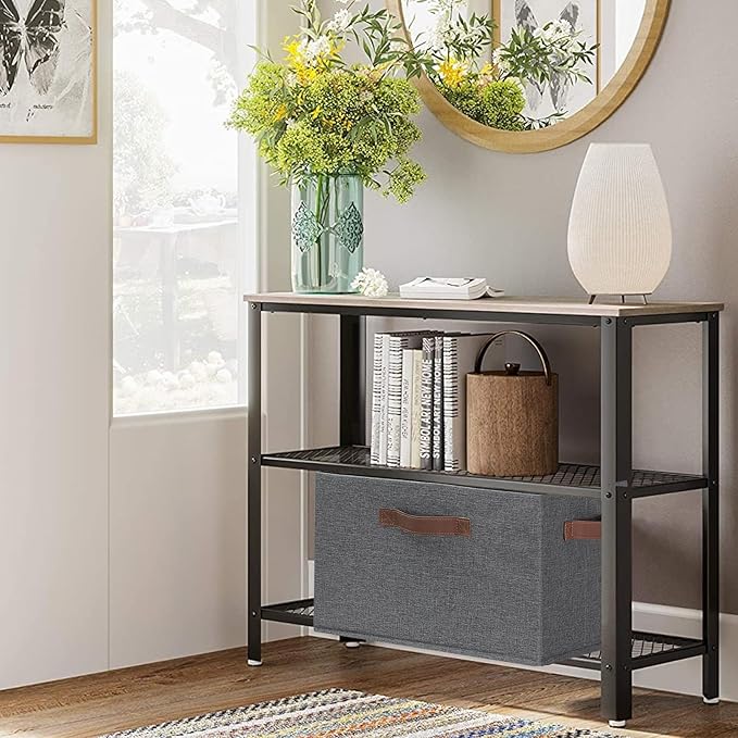 GhvyenntteS Large Fabric Storage Bins with 3 Handles, 15x11x9.6 Inch Storage Baskets for Shelves, Foldable Closet Storage Bins for Shelves, Closet Organizers and Storage Boxes, Gray