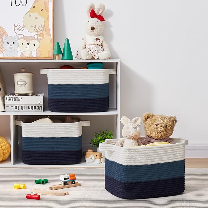 Storage Basket for Organizing, Woven Baskets for Storage, Rectangle Decorative Baskets for Shleves, Closet, Toys, Books, Nursery Organizer Bins - Pack of 3 (Gradient Blue, 13"x9.85"x8.7")