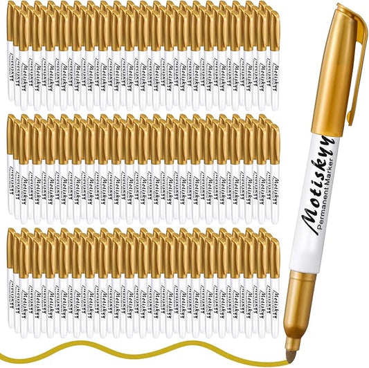 180 Pcs Metallic Permanent Markers Bulk Fine Point Metallic Markers Pens for Fabric, Black Paper, Cards, Scrapbook, Wood, Plastic, Canvas, Mugs, DIY Art Crafts, Etc(Gold)