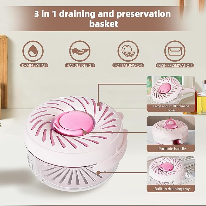 2025 Upgrade Fruit Washing Bowl with Strainer(2.85QT+1QT),3 in 1 Multipurpose Drain Basket with Lid & Ice Box,Foldable Handle Fruit Strainer,Fruit Washer Perfect for Fridge Storage and Outdoor Picnics