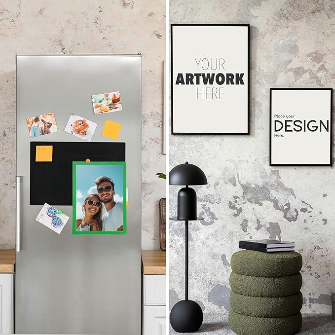 uxcell 2 Pcs Magnetic Sign Holder, 8.3" x 11.7" Self-Adhesive Magnetic Wall Signs Holder Magnetic Picture Frame Document Holder for Home Office Wall Window Displays, Green