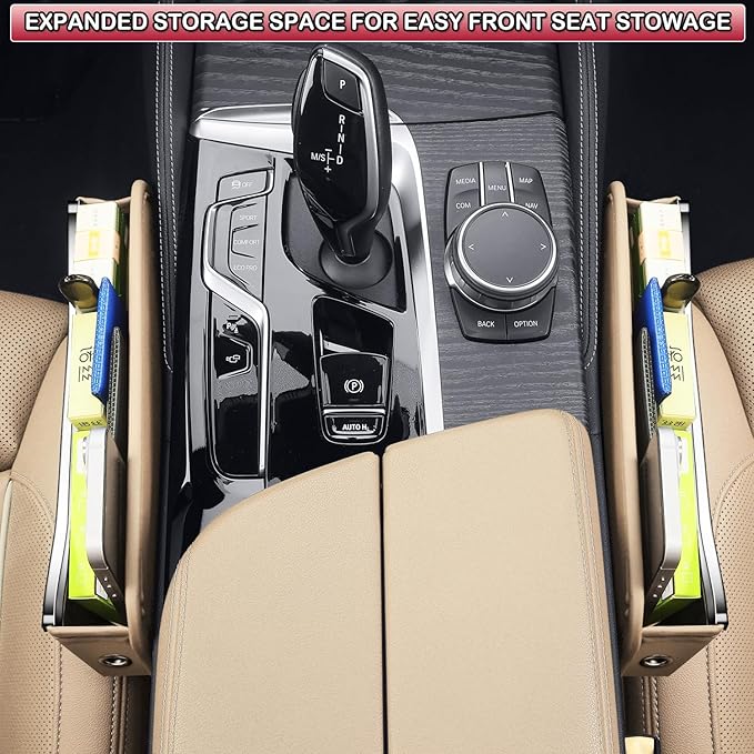 HOLDCY Car Seat Gap Filler Organizer - Leather Console Side Pocket Seat Storage - Stylish and Practical Car Accessories for Cars,SUV,Truck (Beige - 2 Pack)