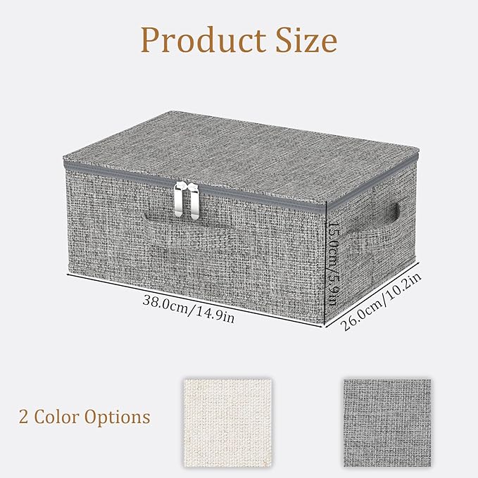 Blanket Bags with Lid, Foldable Underbed Storage Bins, Home Basket Container for Organizing Clothes, Shoes, Pillows, 14.9x10.2x5.9Inches, Grey, 2 Pack