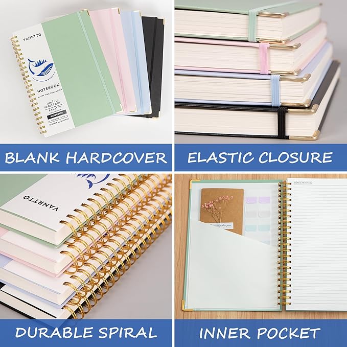 Spiral Notebook, Hardcover B5 College Ruled Notebooks, 300 Pages Notebooks for Work and School, 110 GSM Thick Papers Journals for Writing, Office Supplies for Women and Men Black B5