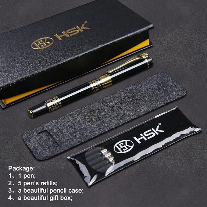 HSK Luxury gift Pen Ballpoint Pens Black Refill,Classical retro style pen,Best Ball Pen Gift Set for Men & Women Professional Executive,Office,Nice Pens Classy Gift Box (Black)
