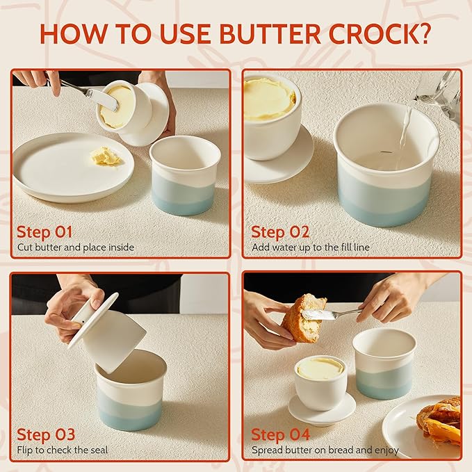 Sweese Light Green French Butter Dish with Lid – Ceramic Butter Keeper for Countertop, 4oz Butter Crock for Fresh Spreadable Butter, Matte Glazed Modern Butter Keeper, Dishwasher Safe