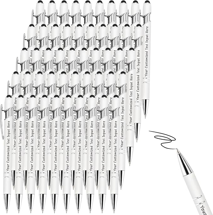 Up to 150 Pcs Personalized Ballpoint Pen Custom Pens Free Engraved Bulk with Name Logo Soft Black Ink Stylus with Touch Metal Office Gift for Anniversaries Graduations Birthdays