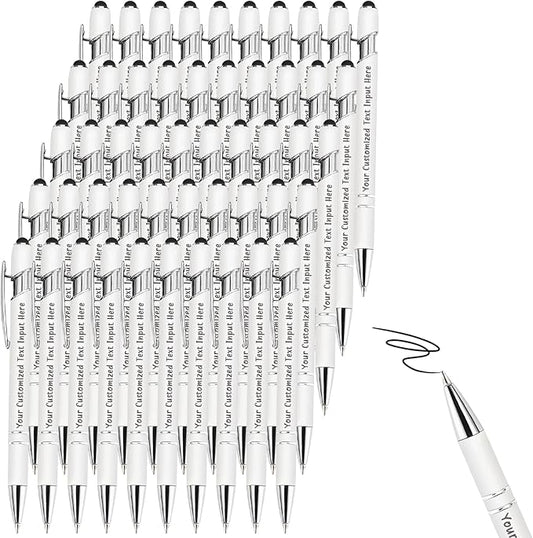 Up to 500 Pcs Personalized Ballpoint Pen Custom Pens Free Engraved Bulk with Name Logo Soft Black Ink Stylus with Touch Metal Office Gift for Anniversaries Graduations Birthdays