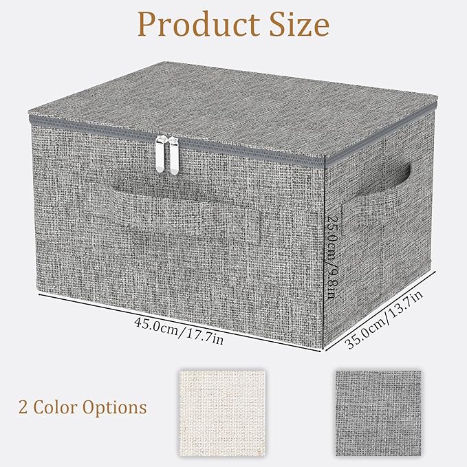Underbed Storage Box Containers with Lid, Foldable Blanket Baskets, Home Underbed Organization for Organizing Clothes, Shoes, Pillows, 17.7x13.7x9.8Inches, Grey, 2 Pack