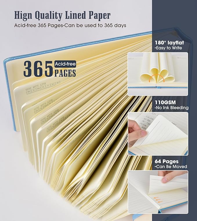 Lined Journal Notebook, 365 Pages A4 Large Journals for Writing College Ruled Notebook, Hardcover Leather Journal for Women Men, Daily Journa Notebook for Work, Note Taking, 100Gsm Thick Paper ( 8.5" x 11" Blue)