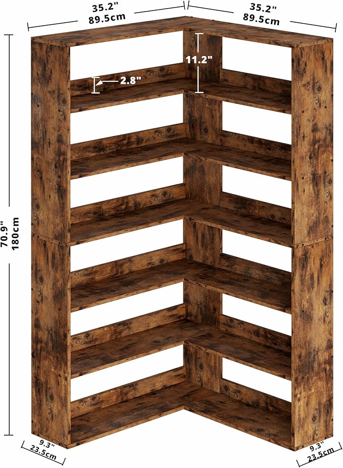 IRONCK Corner Bookshelf, Bookshelves 6 Tiers with Baffles Industrial Large Corner Etagere Bookcase Storage Display Rack for Living Room Home Office
