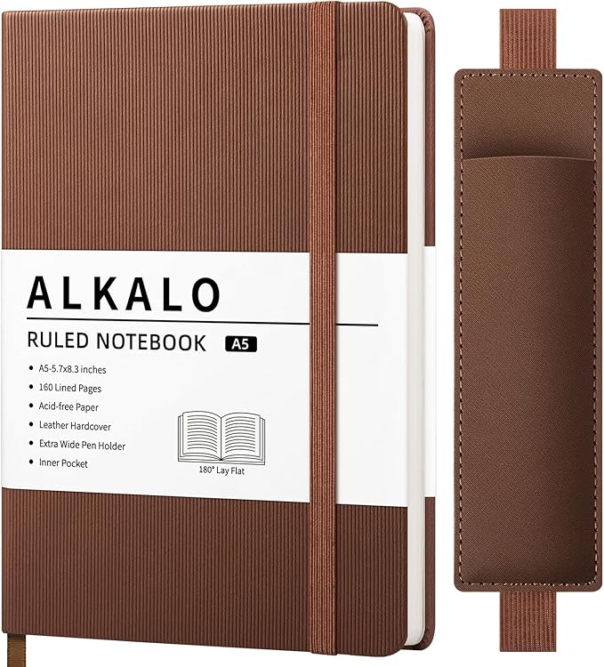Lined Journal Notebook for Work, A5 Leather Notebook with Pen Holder, 100GSM/160 Pages Thick Paper, Daily Journals for Writing, School, Note Taking, Business, Travel, College Ruled
