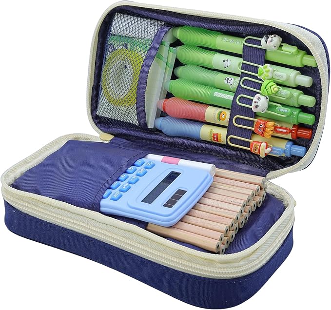 Large Capacity Pencil Case - Durable Zipper Aesthetic Pen Pouch, Big Storage Organizer for School, Office & Travel - Waterproof & Multi-Use (Blue)