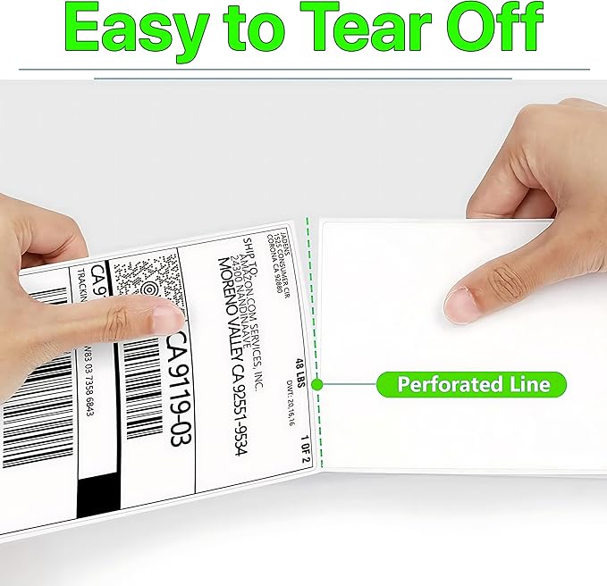 Fanfold 4 x 6 inch Thermal Labels Stack Direct White Strong Adhesive Perforated Postage Shipping Printer Compatible with Zebra SNBC Epson Rollo (6000, Fanfold)