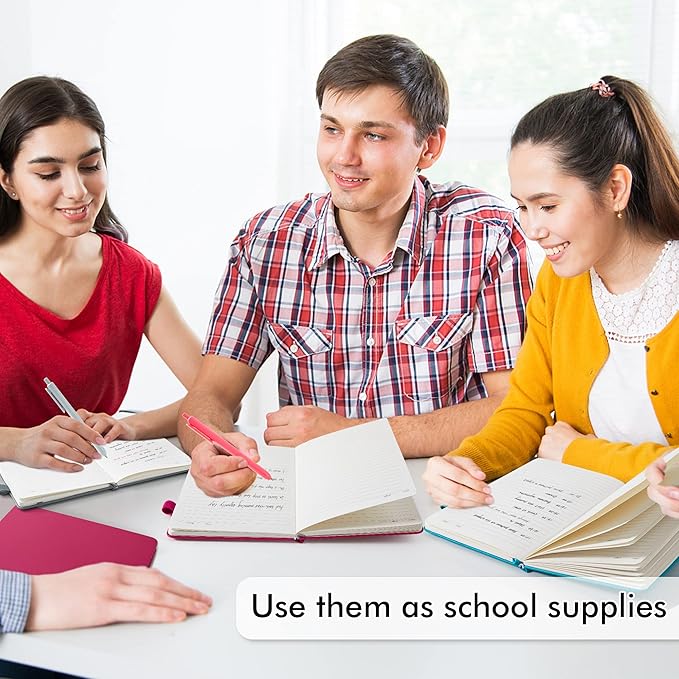 feela Hardcover Notebook For Work, Classic Ruled Lined Journal Set School Business Supplies, with 3 Black Pens, 120 GSM, 5.1”x8.3”, 3 Pack, A5, Solid Colors, Gray, Berry, Emerald