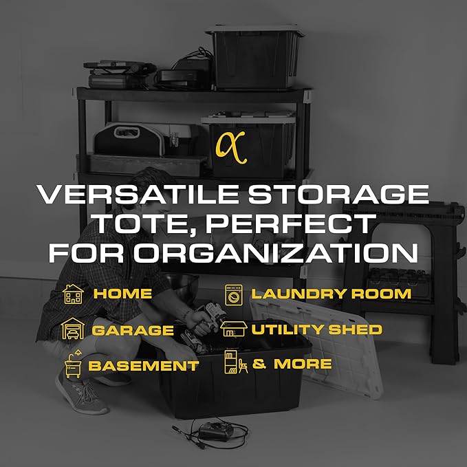 BLACK & YELLOW, 17-Gallon Heavy Duty Tough Storage Container & Snap-Tight Lid, (12.5H x 18W x 26.9D), Weather-Resistant Design and Stackable Organization Tote [2 Pack]