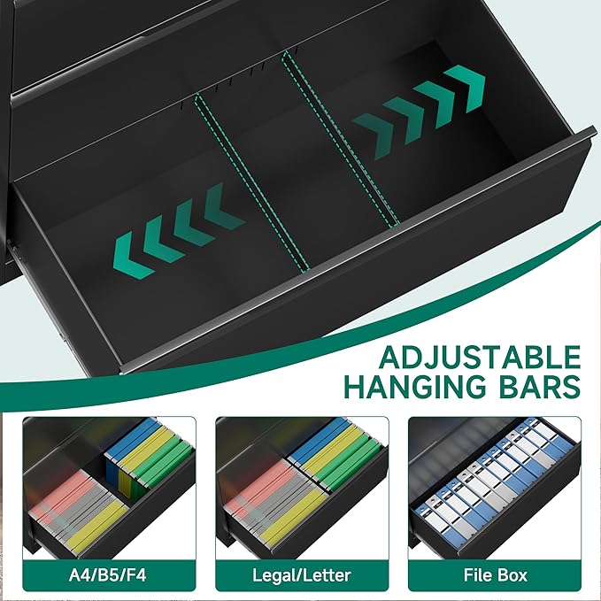 Metal Steel Filling Cabinets for Home Office - 4 Drawer Lockable Lateral File Cabinet for Hanging Files Letter/Legal/F4/A4 Size, Assembly Required - Black