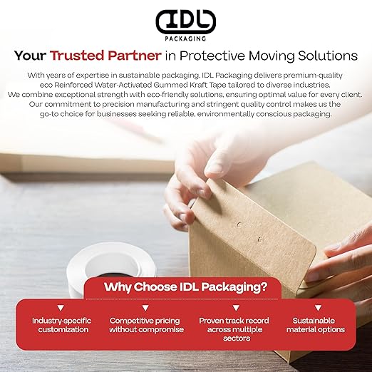 IDL Packaging 3" x 375 feet Reinforced Water-Activated Kraft Gummed Tape 70lb Thickness (Pack of 2) - Secure Paper Packing Tape for Secure Carton Sealing - Heavy-Duty for All Conditions, White