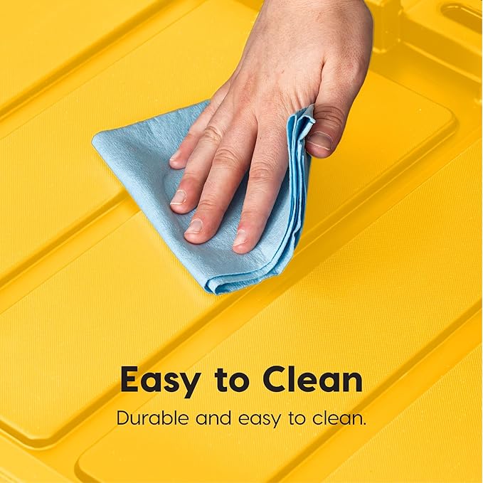 IRIS USA 12 Gallon Heavy Duty Truck Bed Toolbox Storage Tote Bins with Lids, 4 Pack - Made in USA, Tough Snap On Lockable Lid Stackable Industrial Rugged Tubs, Garage Organization Box - Black/Yellow