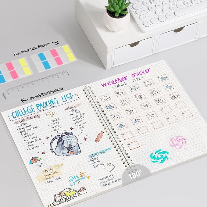AHGXG Graph Paper Notebook - Spiral Notebook Journal 7.6" x 10", B5 Large Graph Notebook, 140 Pages, 100 gsm Thick Grid Paper, Waterproof Plastic Cover, for School Writing Engineering, Transparent