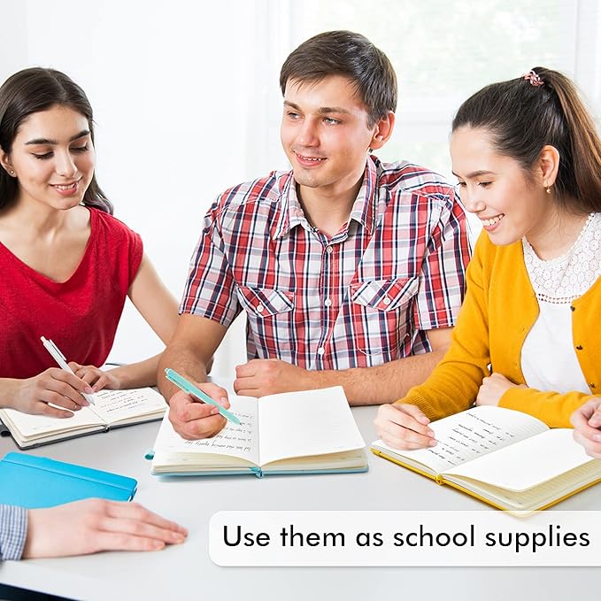 feela Hardcover Notebook For Work, Classic Ruled Lined Journal Set School Business Supplies, with 3 Black Pens, 120 GSM, 5.1”x8.3”, 3 Pack, A5, Solid Colors, Yellow, Orange, Emerald