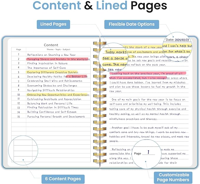 Lined Spiral Notebook Journal for Work, 300 Pages Thick B5 (7.1"x10") College Ruled Journal for Women & Writing, Hardcover Notebook for Note Taking, Perfect for Office Home School, Perfect for Office Home School, Blue