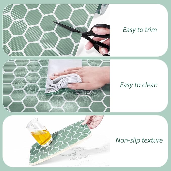 Glotoch Premium Non Slip Shelf Liner, 12” X 20 FT Drawer Liner Non Adhesive, Waterproof Shelf Liners for Kitchen Cabinets, Drawer, Fridge, Wire Shelving, Pantry, Bathroom-, Heavy Duty, Green Geometric