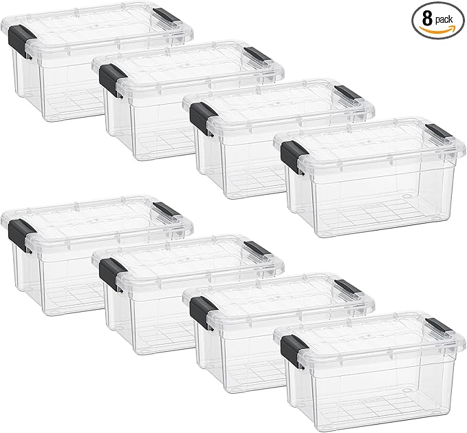 Superio Storage Bins with Lids- 8 Pack, 1.85 Qt Clear Boxes for Organizing, Stackable Plastic Containers- BPA Free, Non-Toxic, Odor Free, Organizer for Home, Office, Dorm