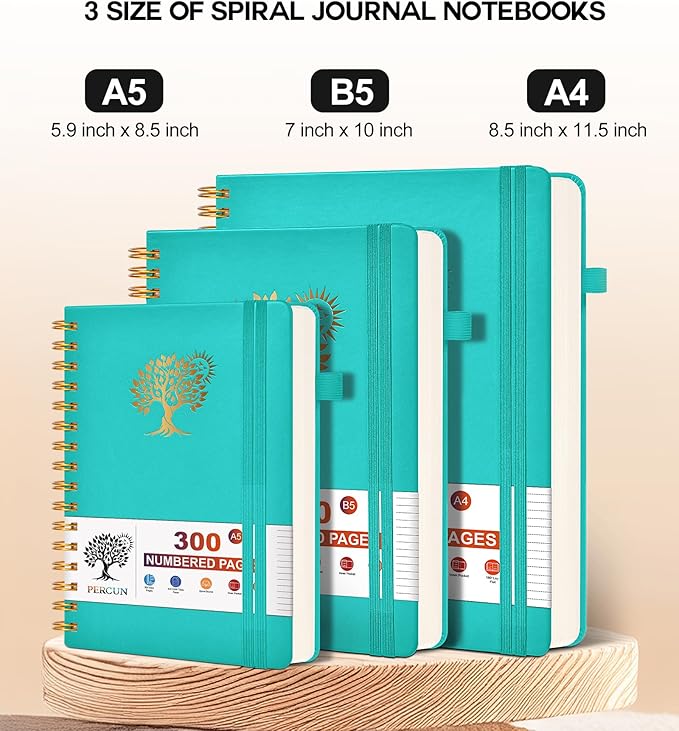 Large Spiral Notebook Journal for Women Men - 300 Numbered Lined Pages, College Ruled,B5 Hardcover Spiral Bound Notebook for School, Work, Note Taking, Writing, Leather Spiral Journal 7"x10"