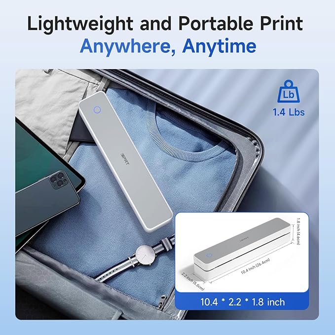 iDPRT Portable Printer Wireless for Travel - 203DPI Bluetooth Mobile Printer Support for 8.5"x11" US Letter, Inkless Compatible with iOS, Android, Laptop for Office, Car and Home, School