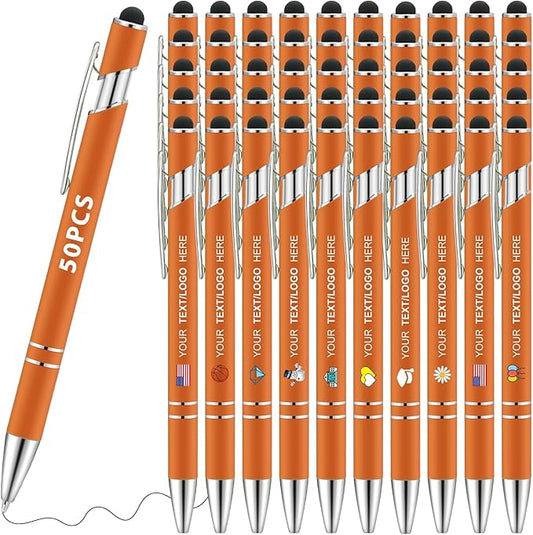 Personalized Pens 50pcs with Stylus Custom Ballpoint Pens in Bulk Engraved with Logo Text Personalized Bulk Black Ink for Office College Business
